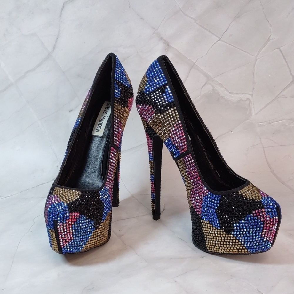 Steve Madden "Dyvinal" Multi Color Crystal Studded Platform Heels